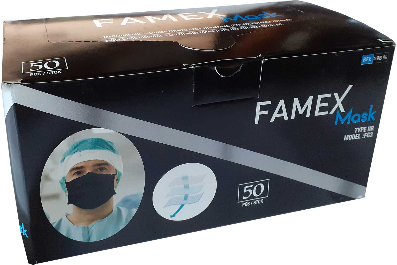 OP-Masken 3-lagig schwarz (50er Packung) 